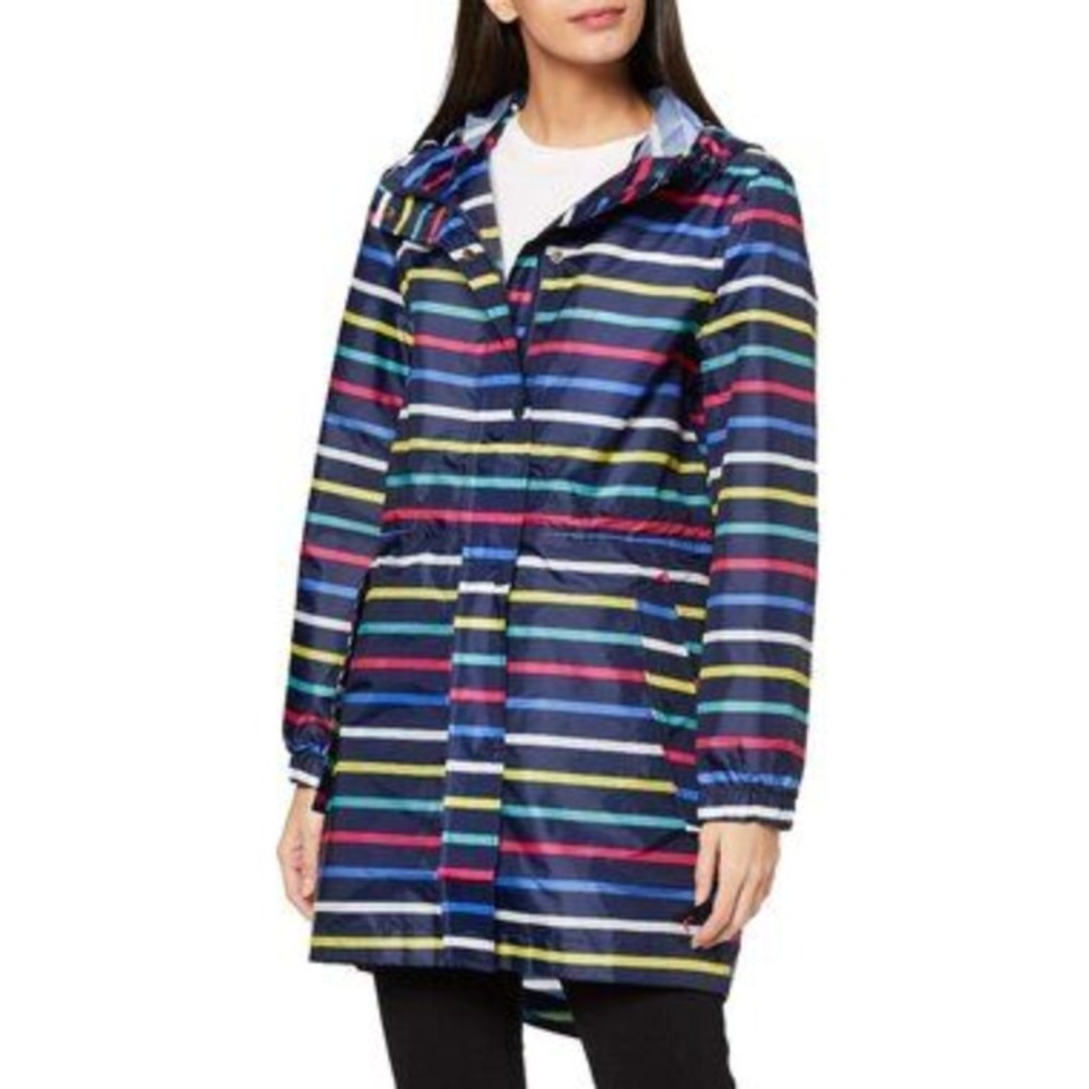Joules Golightly Raincoat Jacket Right As Rain Striped Women's Size 14 US Hooded